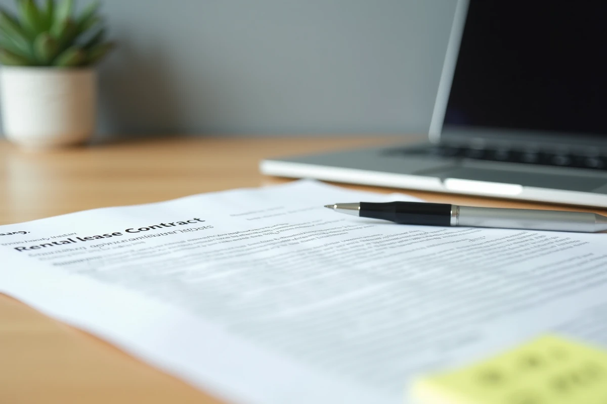 Gros plan d'un contrat de bail avec stylo et notes manuscrites pour révision de loyer