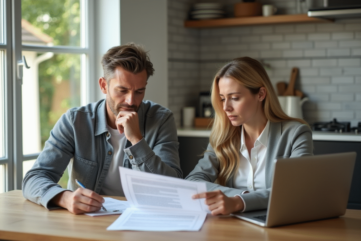 Couple discutant de leur prêt immobilier à la maison