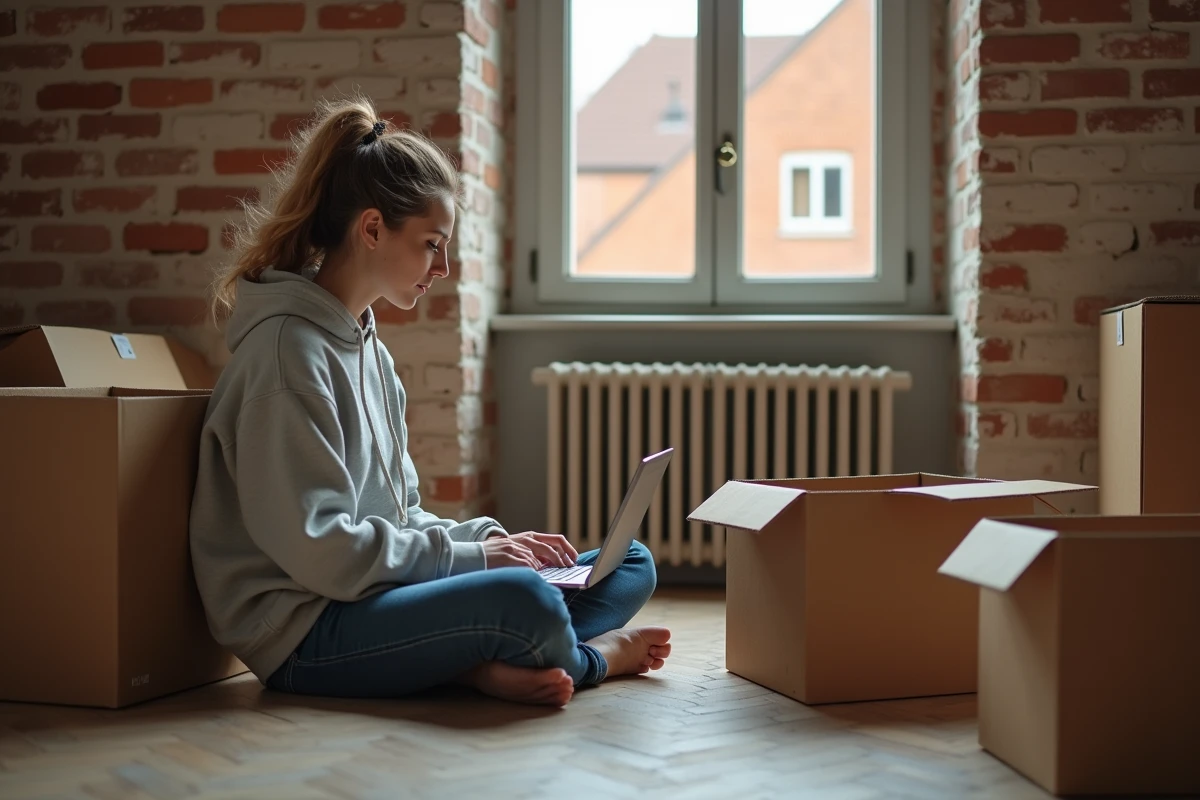 Étudiante Erasmus cherchant une location sur Le Bon Coin dans un appartement vide à Toulouse