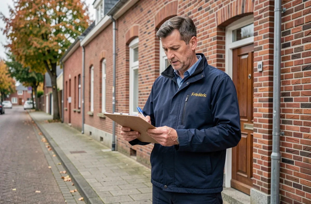 Frédéric Boudry de Boudry SARL, diagnostiqueur immobilier professionnel devant une maison en brique typique du nord de la France
