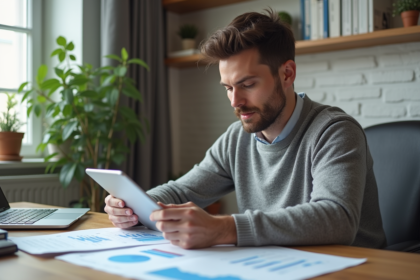 Homme en bureau analysant des graphiques financiers