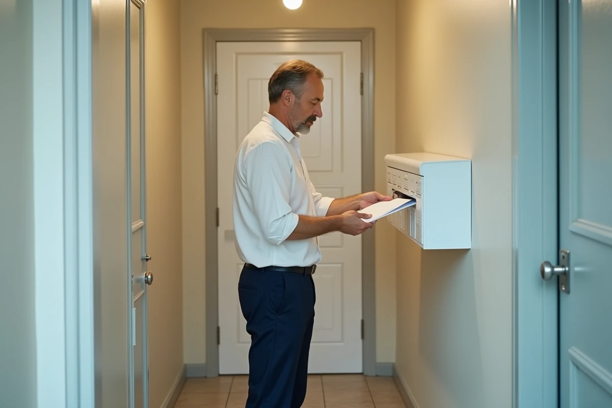 Homme déposant une lettre dans une boîte aux lettres