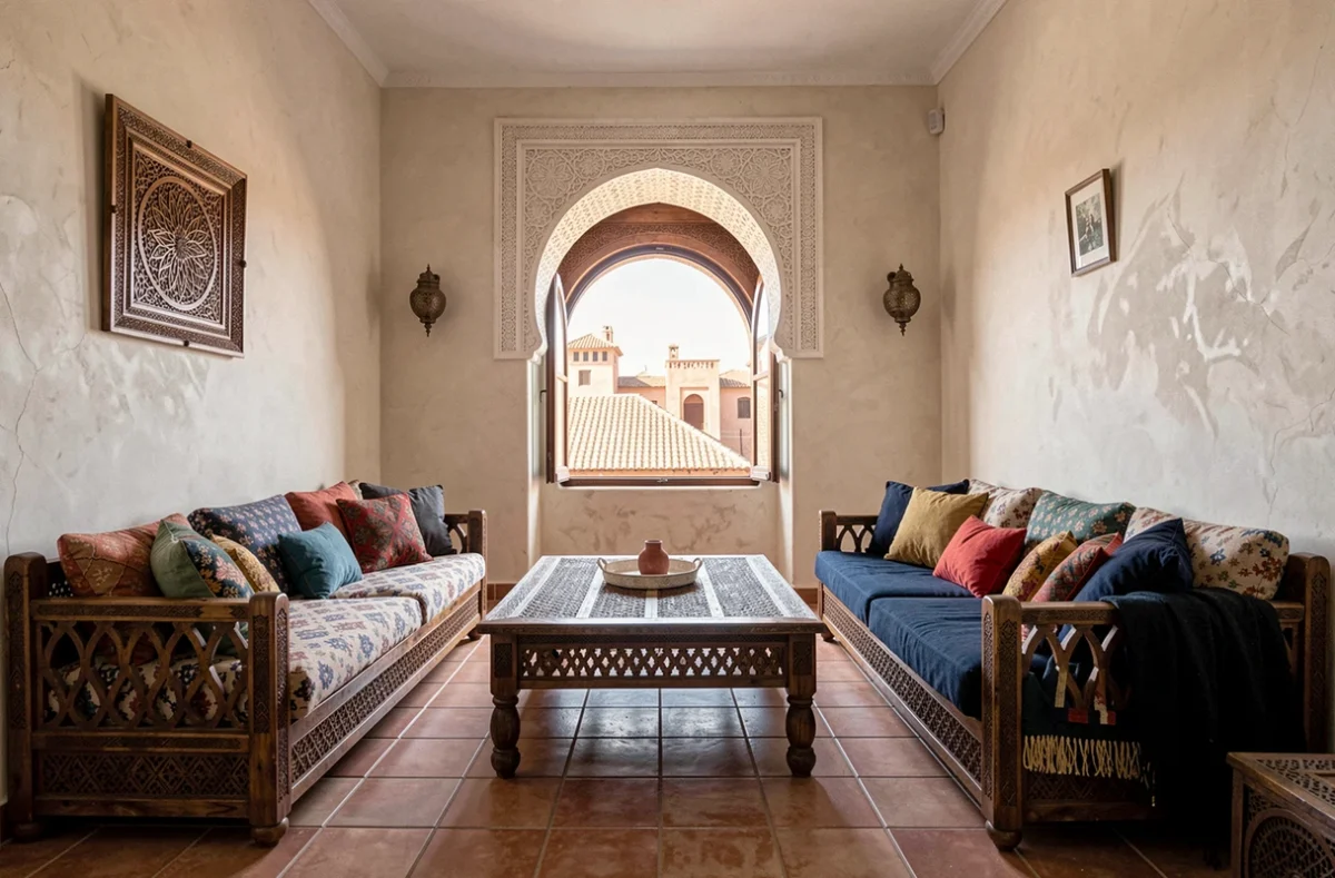 Appartement à vendre à Marrakech avec décoration intérieure marocaine traditionnelle et vue sur les toits de la médina