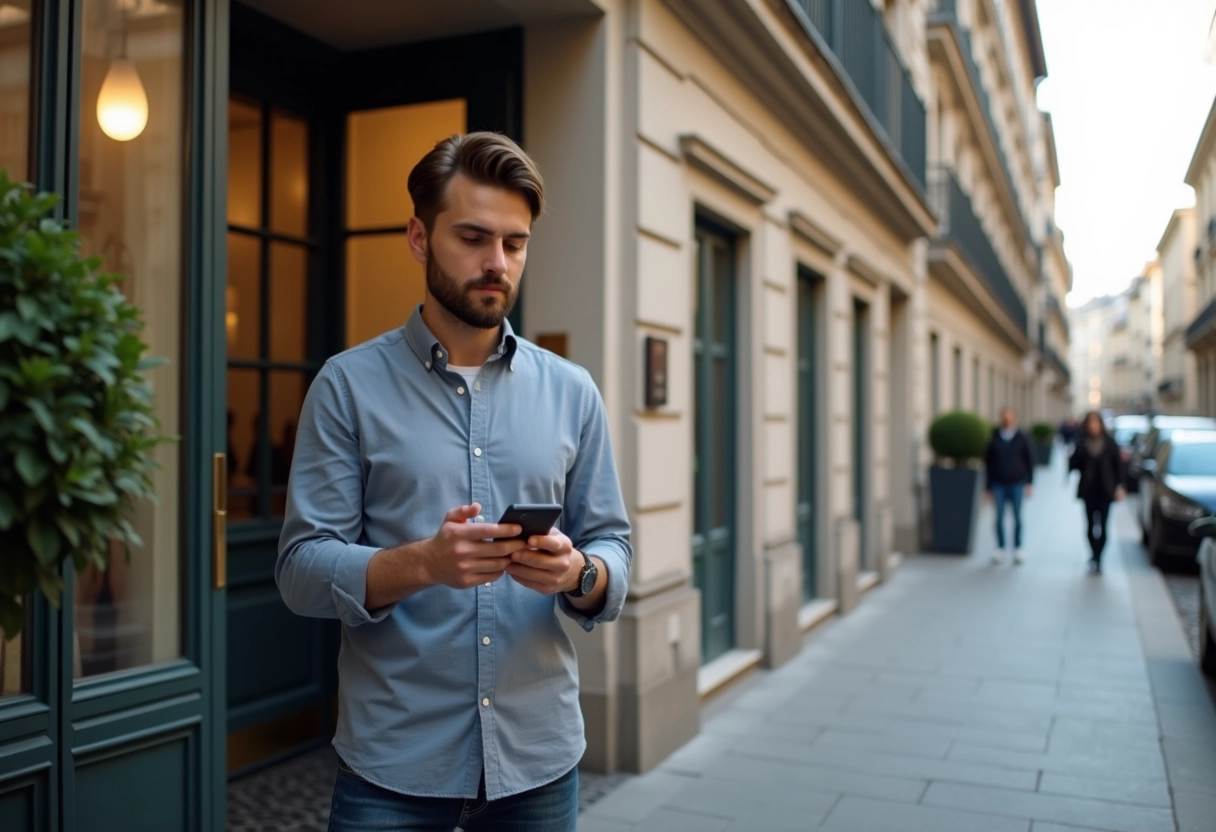 Jeune homme devant un immeuble élégant à Lyon