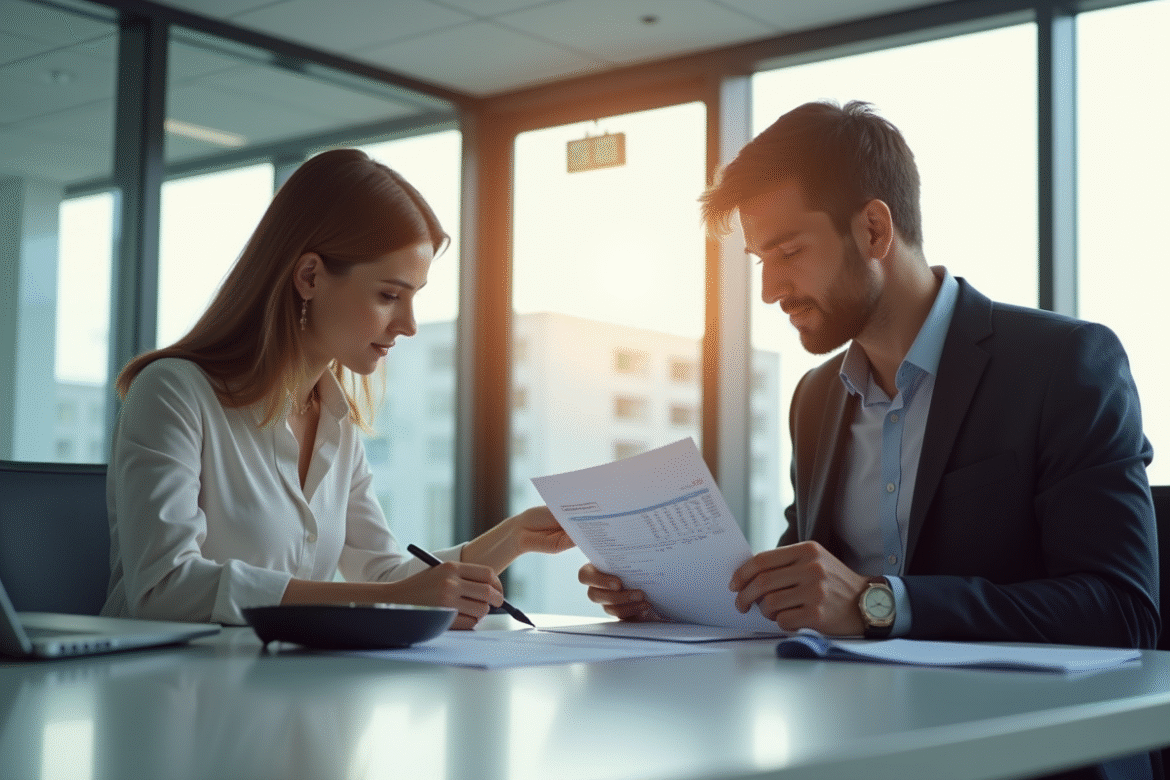 Deux professionnels d'affaires signent un contrat dans un bureau lumineux