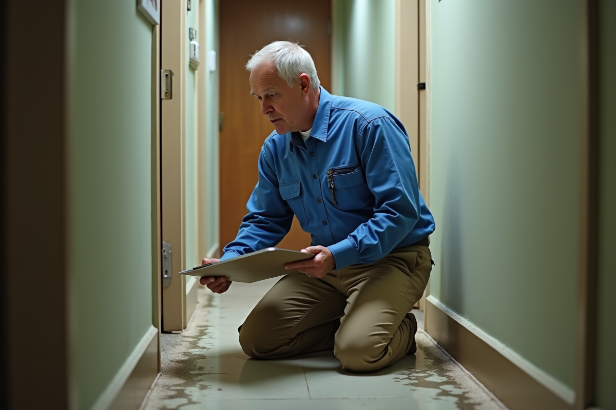 Superviseur vérifiant une fuite dans le couloir